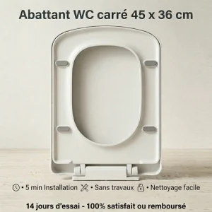 Abattant WC carré 45x36 cm déclipsable avec frein de chute
