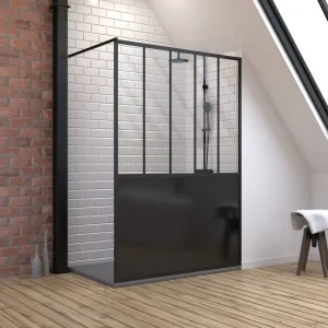 Pack Paroi de douche 90×200 cm noir mat + RECEVEUR DE DOUCHE A POSER EN RESINE SMC