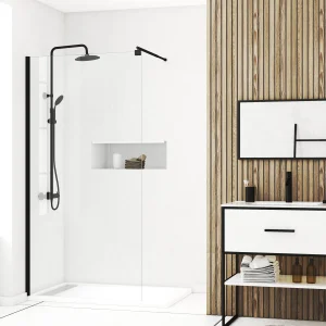 Paroi de Douche 100x200cm – Verre Trempé Transparent 8mm – Profilé Noir – FREEDOM 2 BLACK
